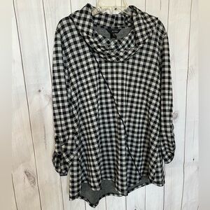Ali Miles Black & White Gingham Cowl Neck Tunic Top - Size XL
